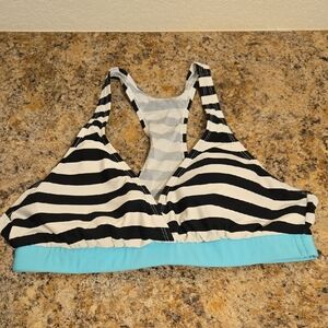 Black and White Striped Racerback Swim Top with Acua Color Band